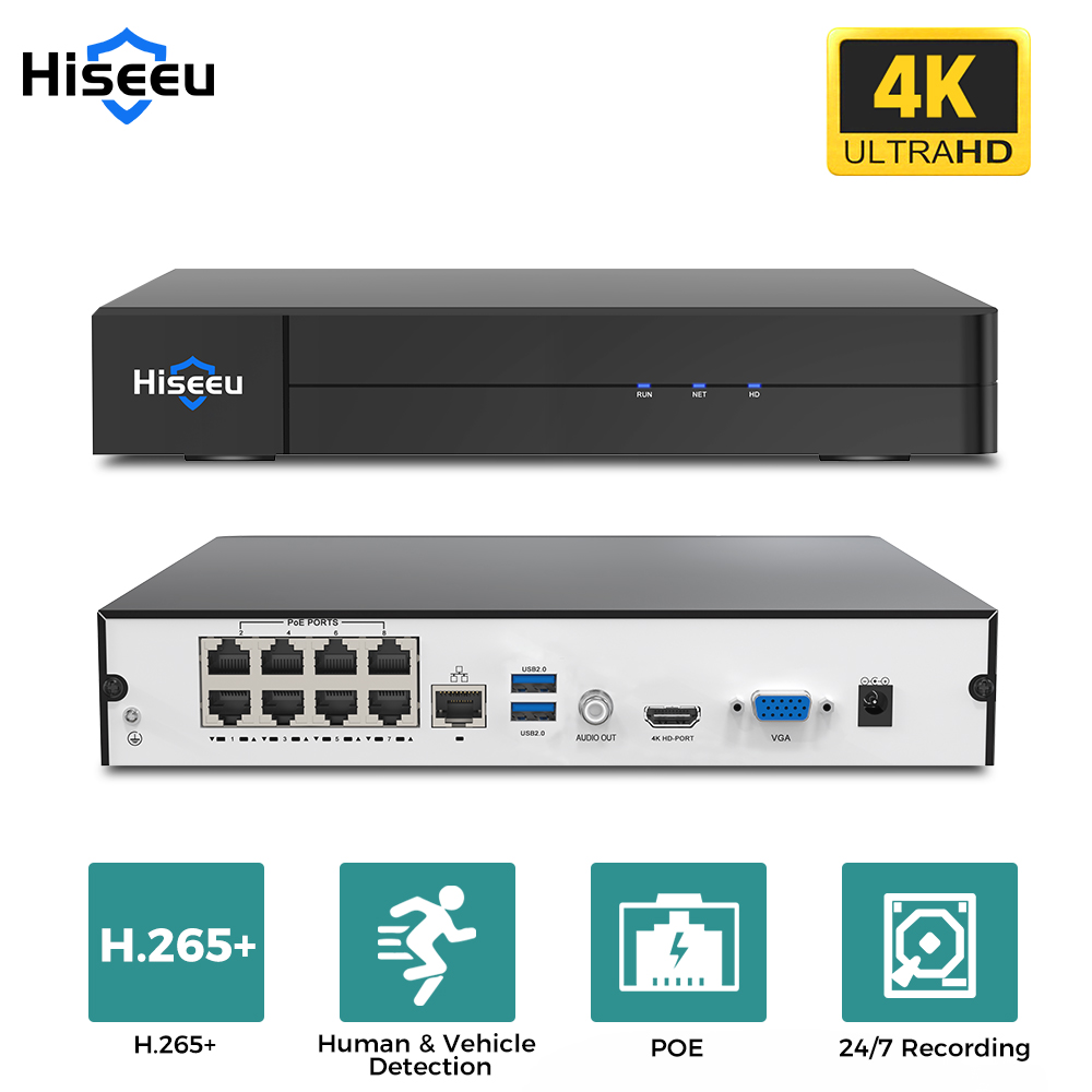 Security Ip Camera - Hiseeu 8CH 4K PoE NVR grabador